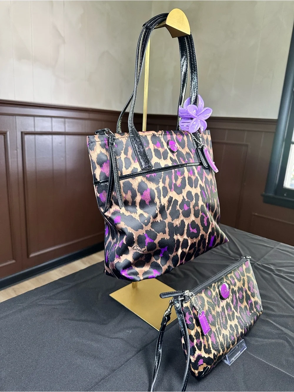Coach Taylor Ocelot Leopard Print Tote + Matching Wristlet Set 🐆💜